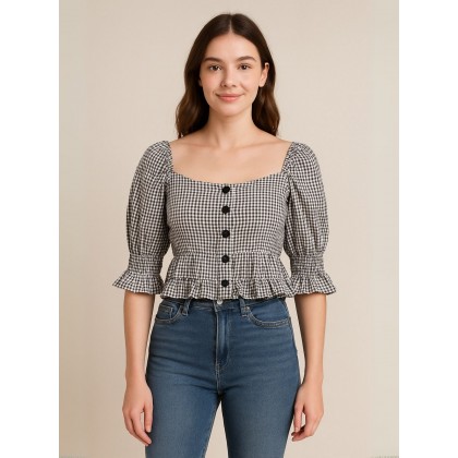 بلوزة صيفية للنساء لون أسود مخطط