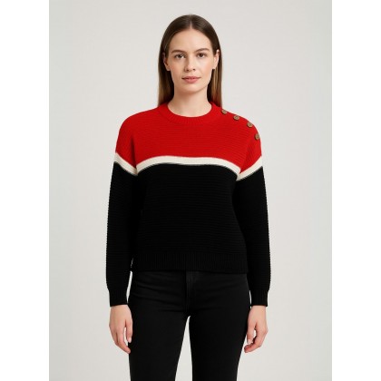 بلوزة صوف لون أسود و أحمر