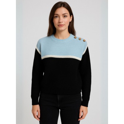 بلوزة صوف للنساء لون أسود و أزرق