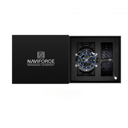 ساعة رجالية دائرية مع حزام معدني لون أسود