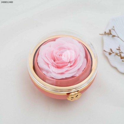 علبة هدايا للمجوهرات مع ورده قابلة للدوران لون زهري مع ذهبي