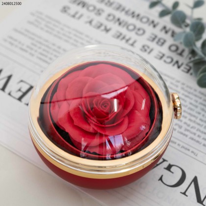 علبة هدايا للمجوهرات مع ورده قابلة للدوران لون أحمر مع ذهبي