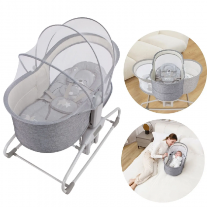 سرير هزاز متعدد الوظائف للأطفال لون رمادي