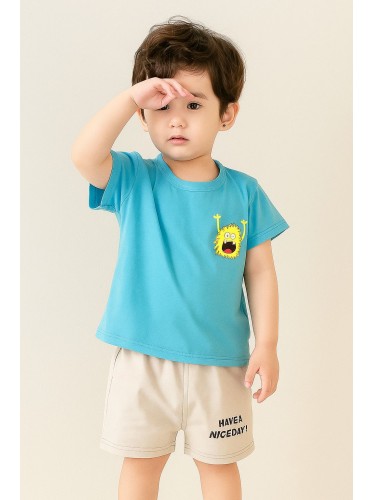 طقم قطعتين للأطفال لون أزرق و أبيض