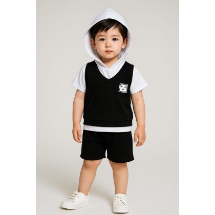 طقم قطعتين للأطفال لون أسود و أبيض