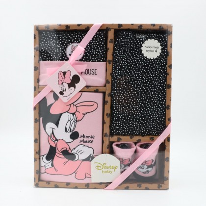 طقم بيبي لحديثي الولادة 4 قطع من ديزني – ميني ماوس لون أسود وزهري