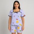 بيجامة صيفية بيتية شورت وبلوزة للنساء لون بنفسجي فاتح one Size