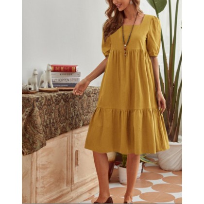 فستان صيفي للنساء لون أصفر