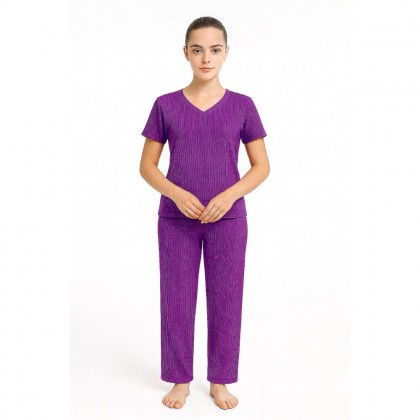 بيجامة صيفية بيتية للنساء لون بنفسجي one Size