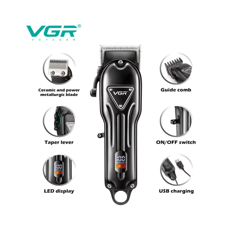 VGR V-051 ماكينة حلاقة احترافية للرجال بشاشة رقمية