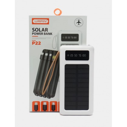 باور بانك تعمل على الطاقة الشمسية سعة 10000 ميلي أمبير مع 4 وصلات لشحن كافة أنواع الأجهزة شحن سريع بنفس الوقت ماركة urpin العالمية
