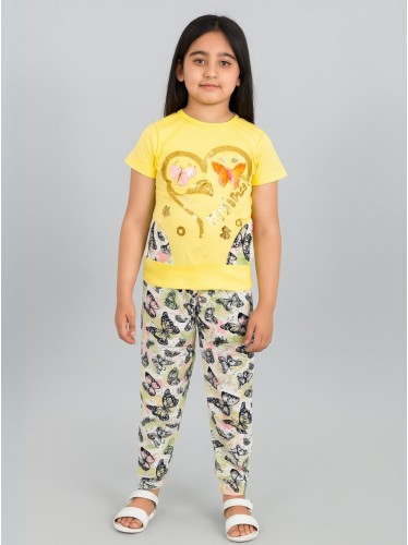 بجامة بناتي قطعتين صيفي لون أصفر