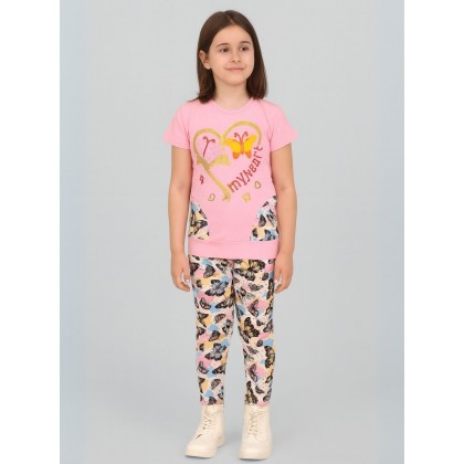 بجامة بناتي قطعتين صيفي لون زهري