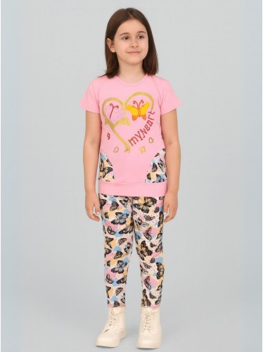 بجامة بناتي قطعتين صيفي لون زهري