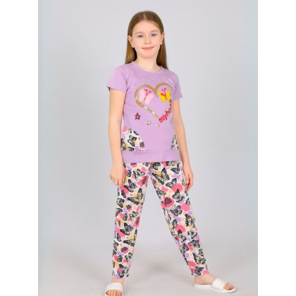 بجامة بناتي قطعتين صيفي لون نهدي