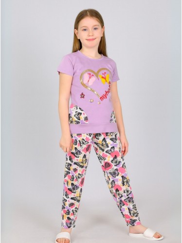 بجامة بناتي قطعتين صيفي لون نهدي