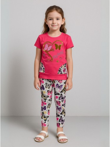 بجامة بناتي قطعتين صيفي لون فوشي