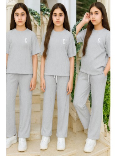 بيجامة صيفية بناتية لون رمادي فاتح