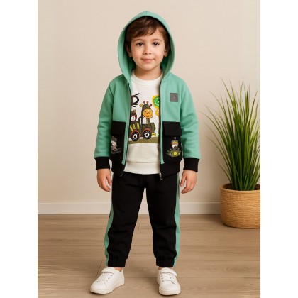 طقم مع جاكيت (3 قطع) للأطفال لون أخضر وأسود