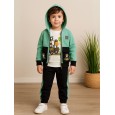 طقم مع جاكيت (3 قطع) للأطفال لون أخضر وأسود