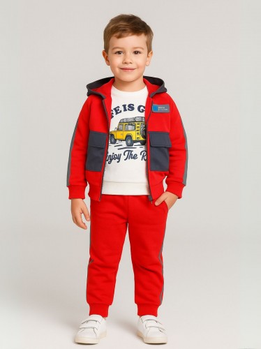 طقم مع جاكيت (3 قطع) للأطفال لون أحمر وأبيض