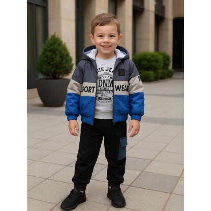 طقم مع جاكيت (3 قطع) للأطفال لون رمادي وأسود