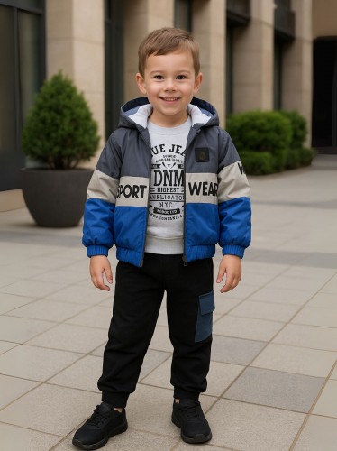 طقم مع جاكيت (3 قطع) للأطفال لون رمادي وأسود