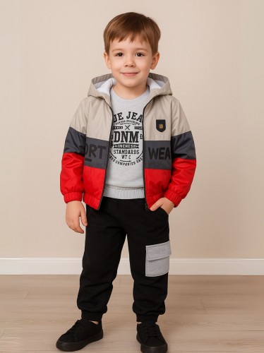 طقم مع جاكيت (3 قطع) للأطفال لون فضي وأسود