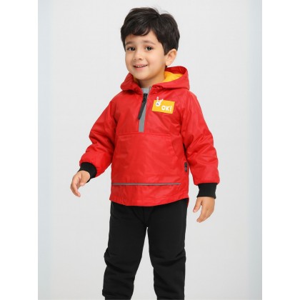 طقم مع فيزت(3 قطع) للأطفال لون أحمر وأسود