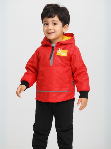 طقم مع فيزت(3 قطع) للأطفال لون أحمر وأسود