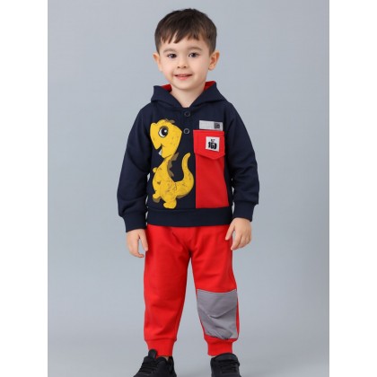 بجامة قطعتين بأكمام طويلة للأطفال لون أسود وأحمر