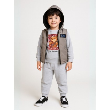 طقم مع فيزت(3 قطع) للأطفال لون سكني