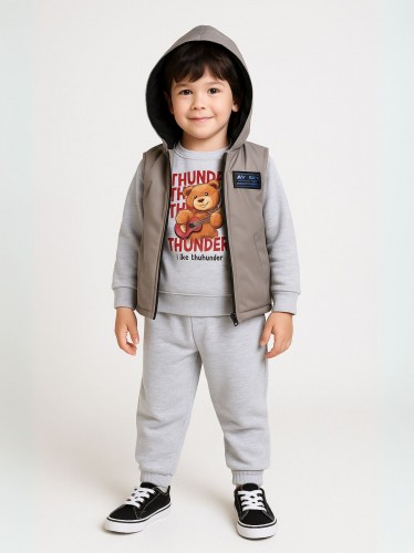 طقم مع فيزت(3 قطع) للأطفال لون سكني