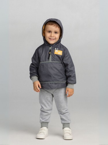 بجامة قطعتين بأكمام طويلة للأطفال لون رمادي وسكني