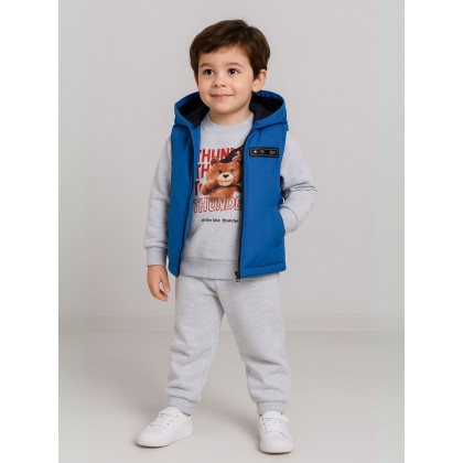 طقم مع فيزت(3 قطع) للأطفال لون أزرق وسكني