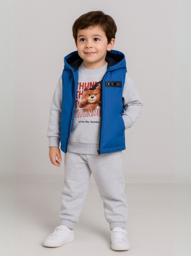 طقم مع فيزت(3 قطع) للأطفال لون أزرق وسكني