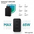 عظمة شحن سامسونج T-6530 65W PD مبكت مع لوجو - 3 مداخل حيث يمكنك شحن 3 أجهزة في نفس الوقت