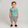 طقم قطعتين بأكمام قصيرة مع شورت للأطفال لون أخضر