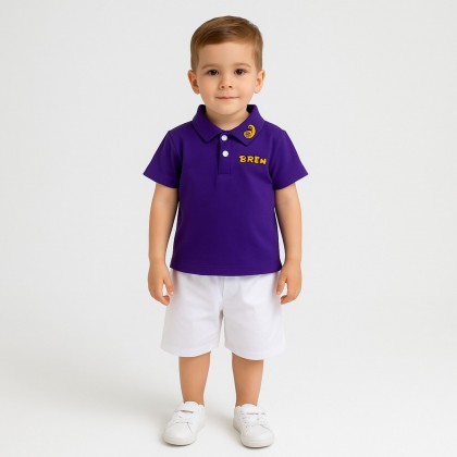 طقم قطعتين بأكمام قصيرة مع شورت للأطفال لون بنفسجي