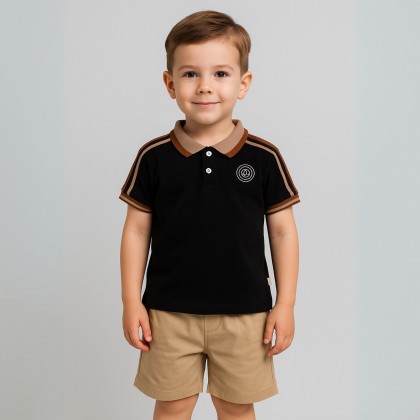طقم قطعتين بأكمام قصيرة مع شورت للأطفال لون أسود