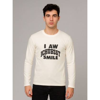 تيشيرت بأكمام طويلة للشباب لون أبيض
