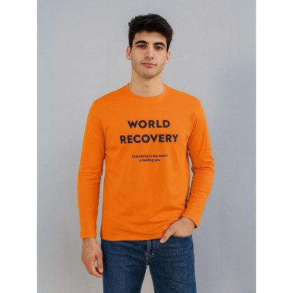 تيشيرت بأكمام طويلة للشباب لون برتقالي