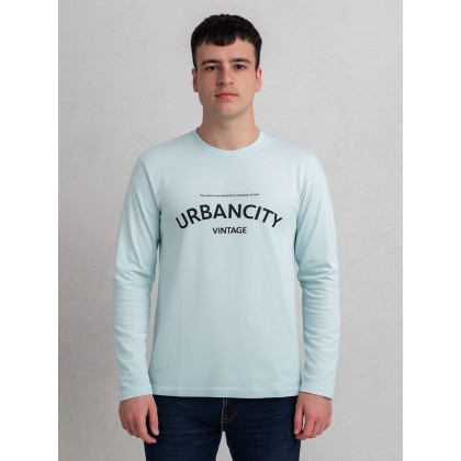 تيشيرت بأكمام طويلة للشباب لون أزرق فاتح