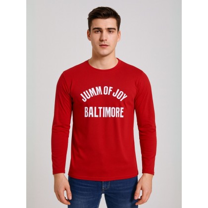 تيشيرت بأكمام طويلة للشباب لون أحمر