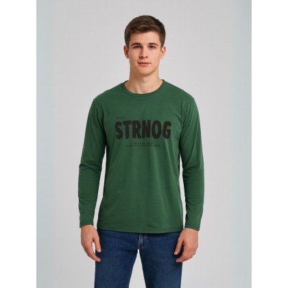 تيشيرت بأكمام طويلة للشباب لون أخضر