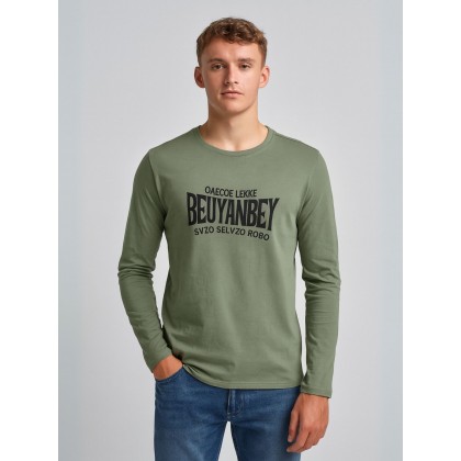 تيشيرت بأكمام طويلة للشباب لون أخضر