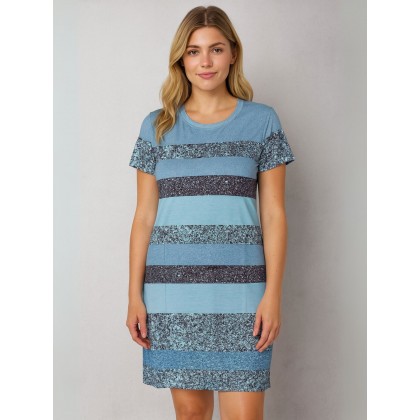 فستان بيتي مخطط للنساء لون أزرق