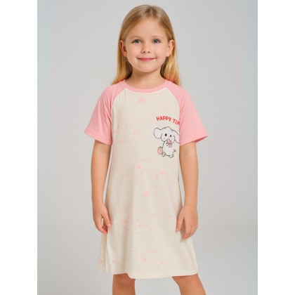 فستان بيتي بناتي للأطفال لون أبيض وزهري