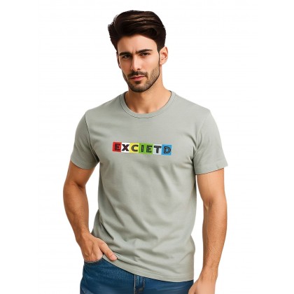 تيشيرت بأكمام قصيرة للشباب لون سكني