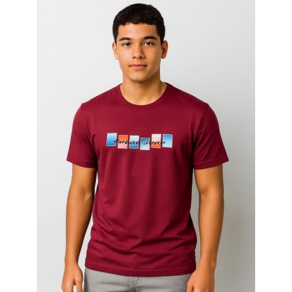 تيشيرت بأكمام قصيرة للشباب لون خمري